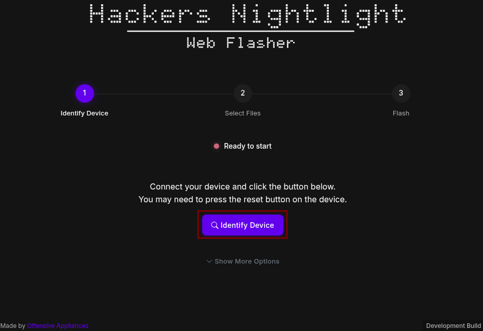 Identify device screen with the identify device button surrounded by a square